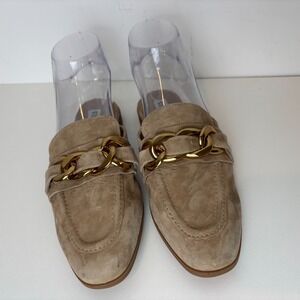 Steve Madden Cassady Tan Suede Loafer Mules Gold Chain Accent Women's Size 9M